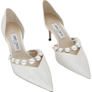 Elegant Jimmy Choo Aurelie 65 Pearl Accented White Pumps Size 39